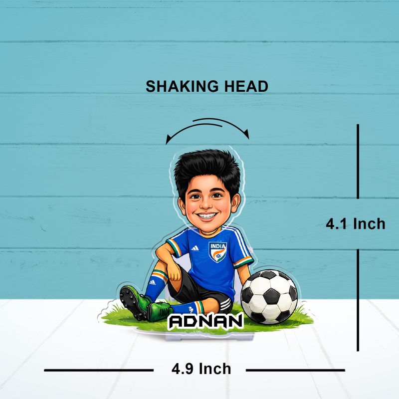Personalized Football Theme Bobblehead Caricature Gift for Soccer Players, Kids & Sports Fans  Football Theme Return Gift for Kids  Battery Powered Moving Head